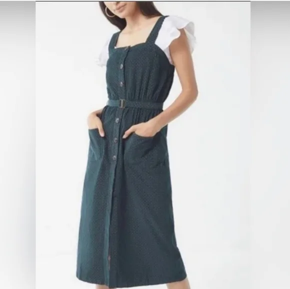 Urban Outfitters Green Pattern Corduroy Midi Dress XS - Picture 1 of 10